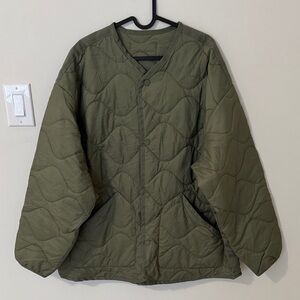 H&M Olive Green Quilted Snap-Front Puffer Jacket